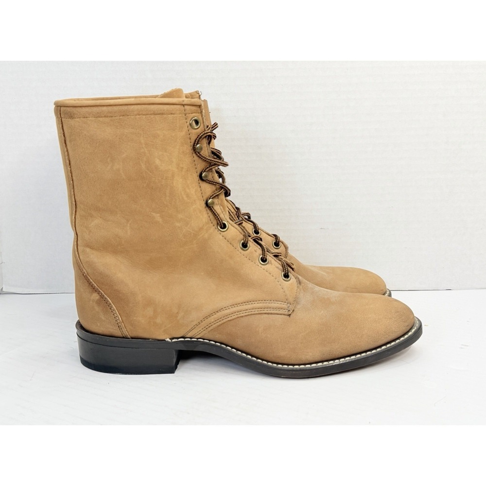 Laredo 1225 Tan Suede‎ Leather Roper Boots Men's 11.5D USA Made Lace Up